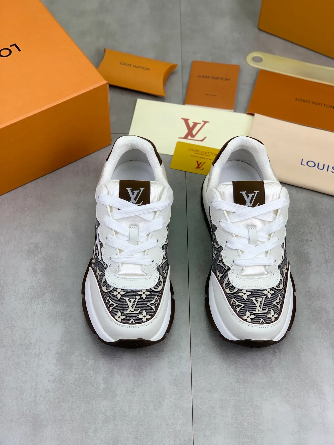 Louis Vuitton LV Trainer Beige Brown Monogram Canvas Stitched Logo Lifestyle Sneakers 5