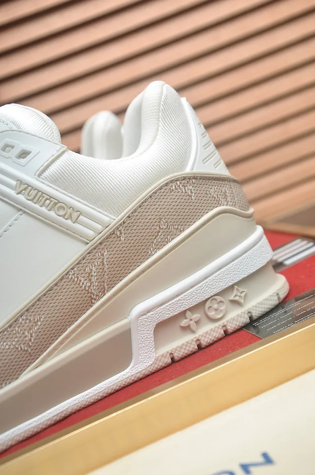 Louis Vuitton LV Trainer Beige White Monogrammed Textile Layered Chunky Sole Lifestyle Sneakers 2