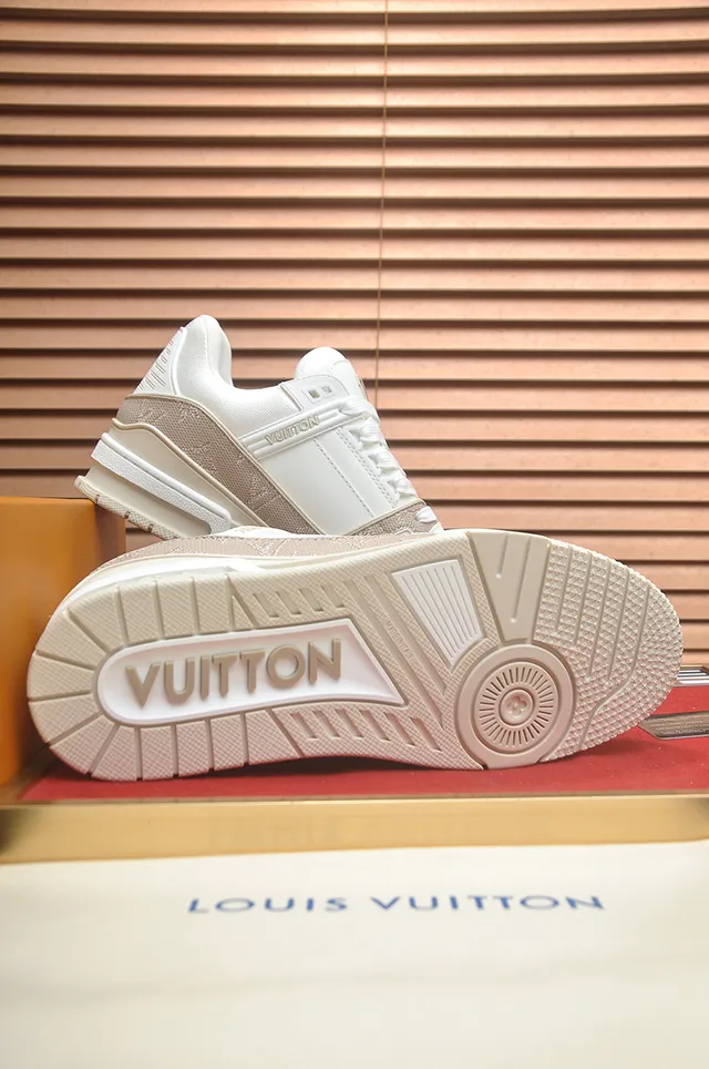 Louis Vuitton LV Trainer Beige White Monogrammed Textile Layered Chunky Sole Lifestyle Sneakers 3