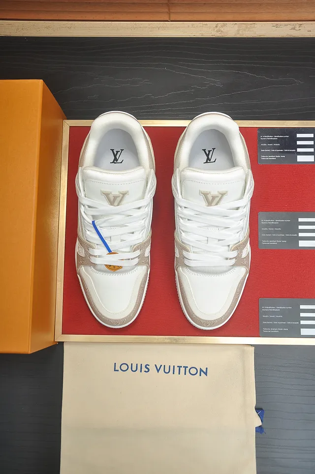 Louis Vuitton LV Trainer Beige White Monogrammed Textile Layered Chunky Sole Lifestyle Sneakers 5