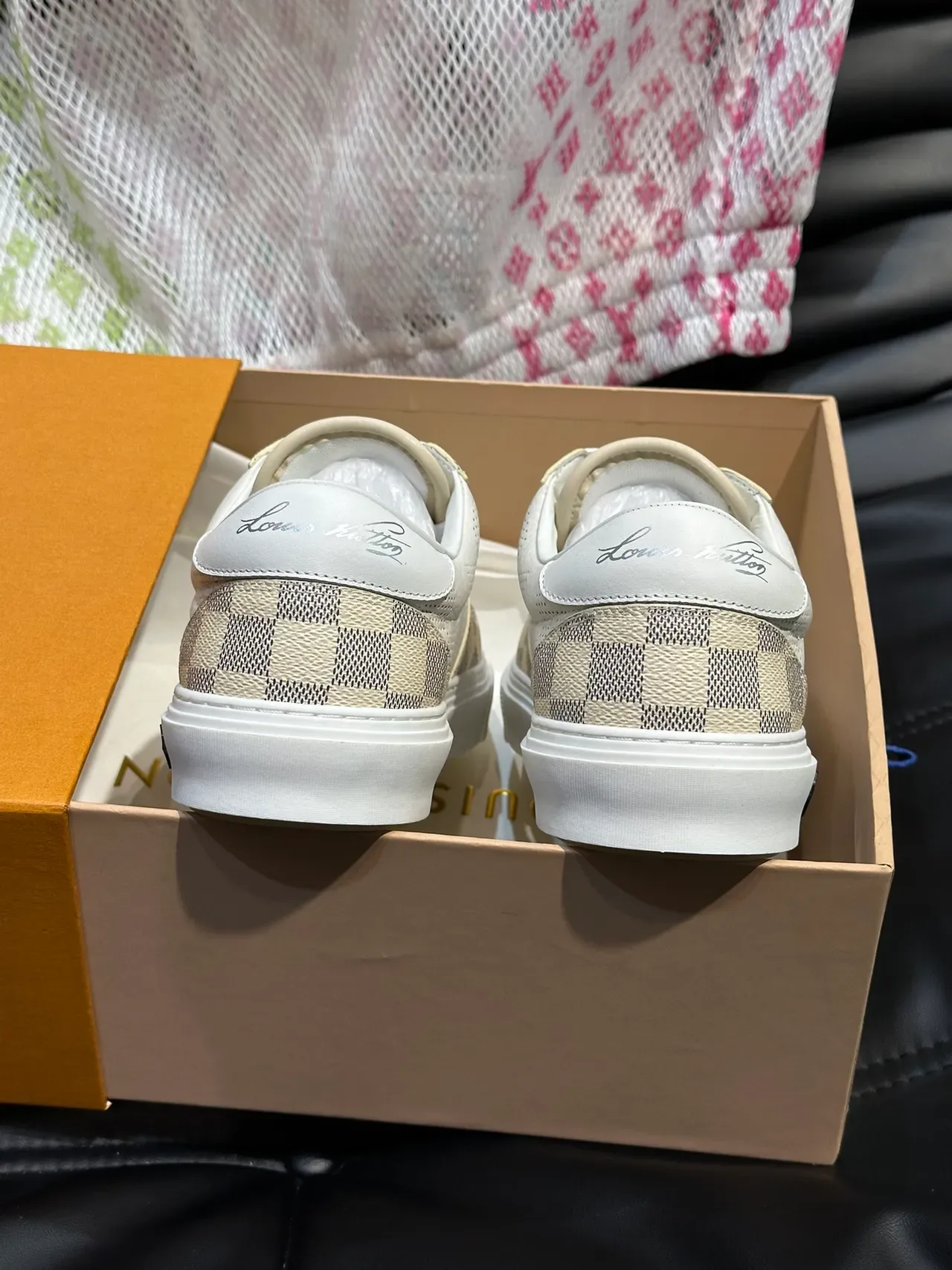 Louis Vuitton LV Trainer Beige White Perforated Leather Checkerboard Monogram Lifestyle Sneakers 3