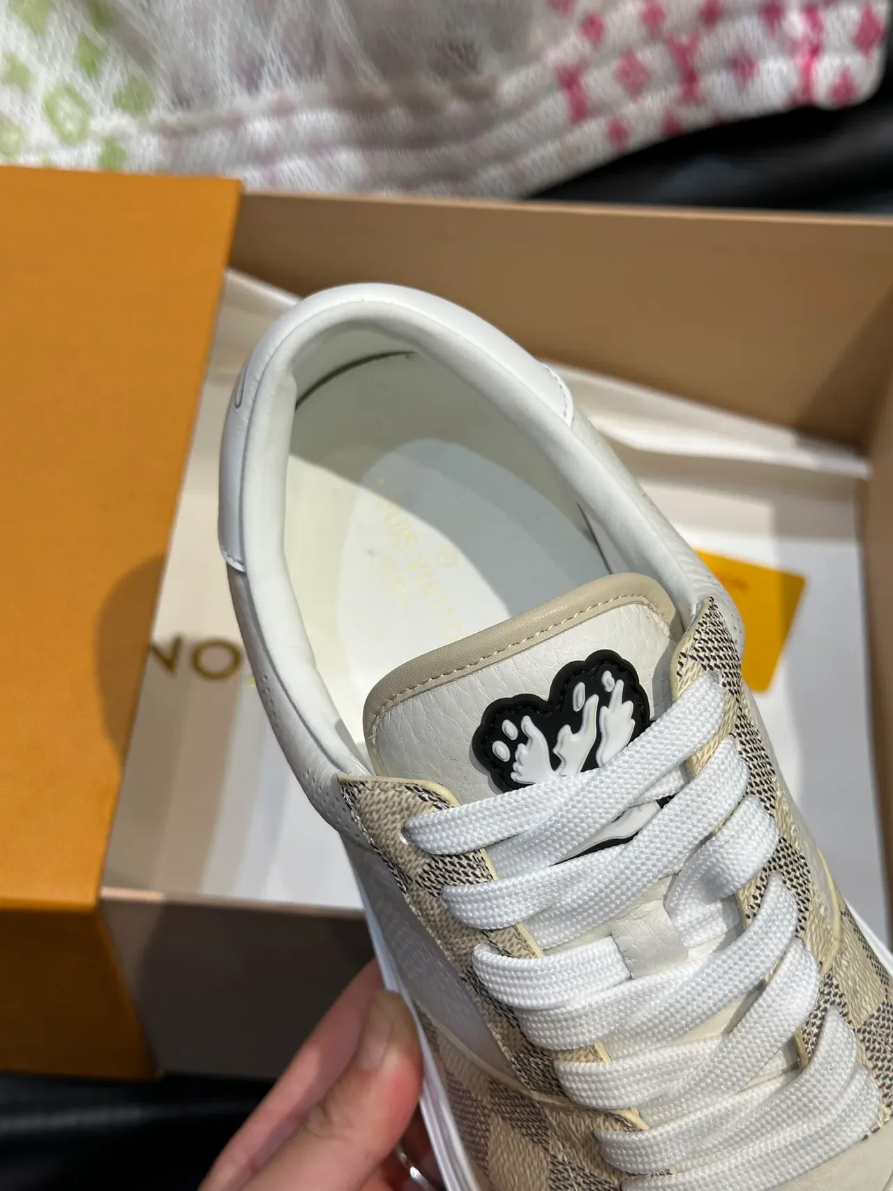 Louis Vuitton LV Trainer Beige White Perforated Leather Checkerboard Monogram Lifestyle Sneakers 4