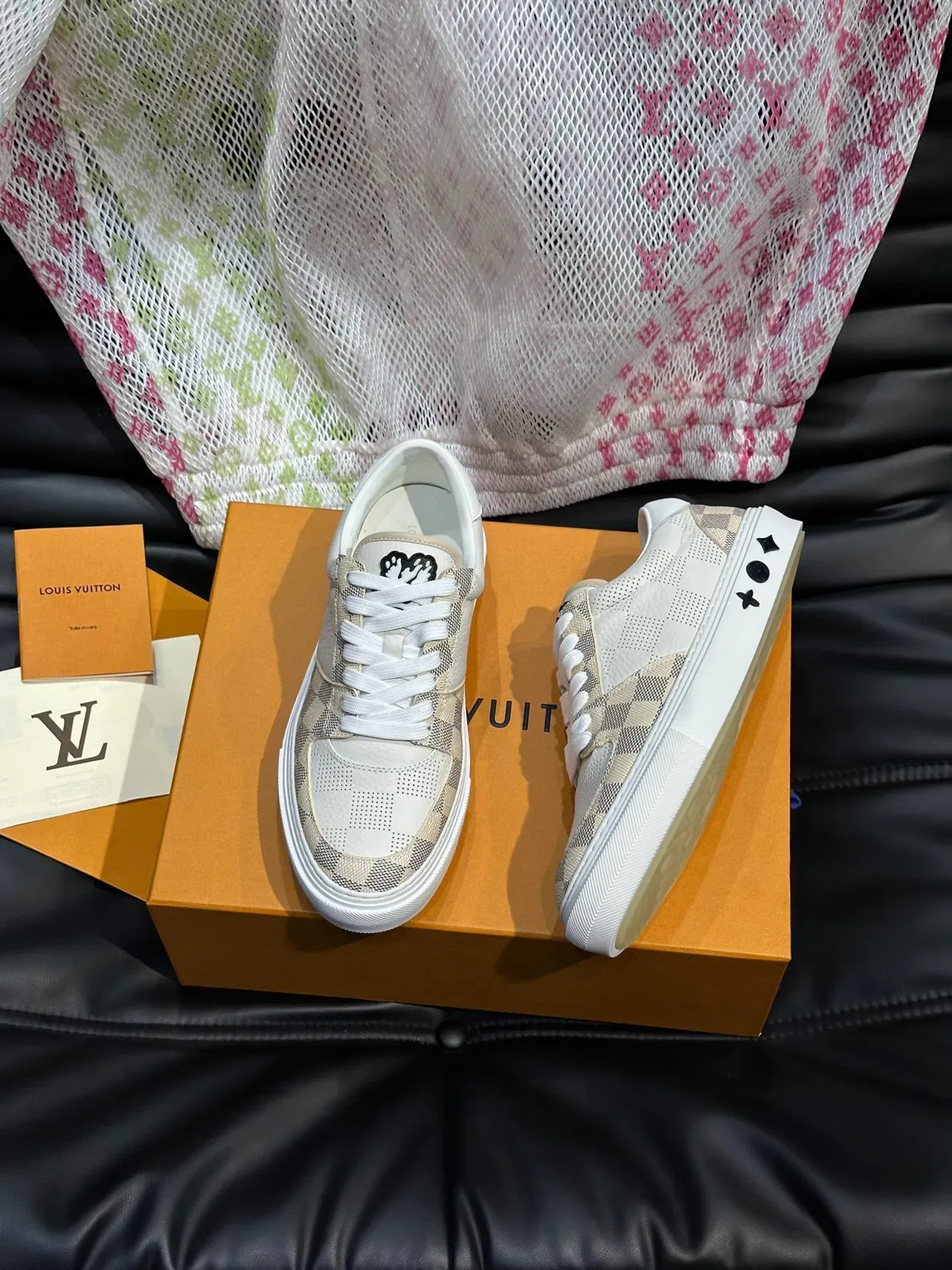 Louis Vuitton LV Trainer Beige White Perforated Leather Checkerboard Monogram Lifestyle Sneakers 5