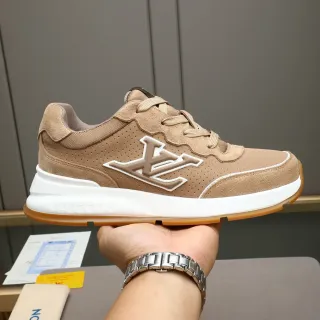 Louis Vuitton LV Trainer Beige White Perforated Suede Upper Embossed Monogram Logo Lifestyle Sneakers