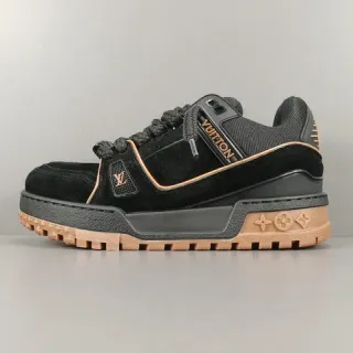 Louis Vuitton LV Trainer Negro Beige Suela Gruesa En Capas Ante Y Malla Superior Sneakers Lifestyle