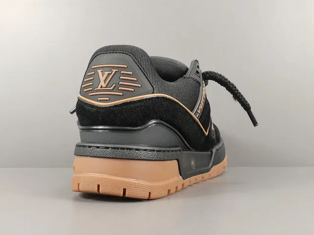 Louis Vuitton LV Trainer Black Beige Chunky Layered Sole Suede And Mesh Upper Lifestyle Sneakers 14