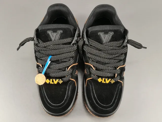 Louis Vuitton LV Trainer Black Beige Chunky Layered Sole Suede And Mesh Upper Lifestyle Sneakers 16