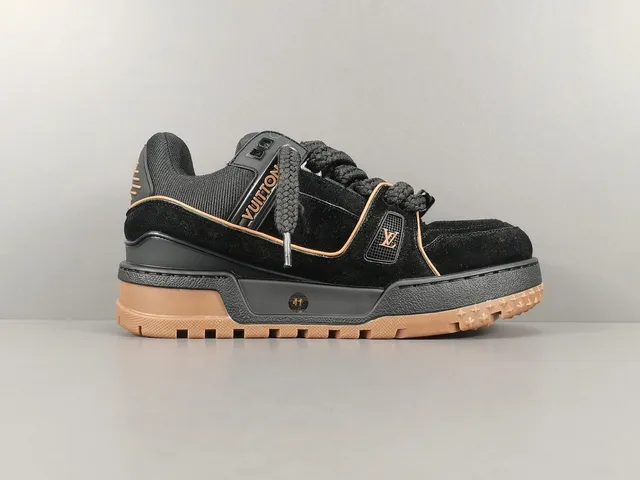Louis Vuitton LV Trainer Black Beige Chunky Layered Sole Suede And Mesh Upper Lifestyle Sneakers 18