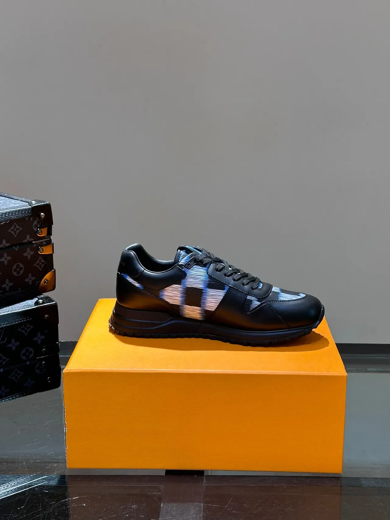 Louis Vuitton LV Trainer Black Blue Leather-Jacquard Hybrid Striped Side Panel Lifestyle Sneakers 6