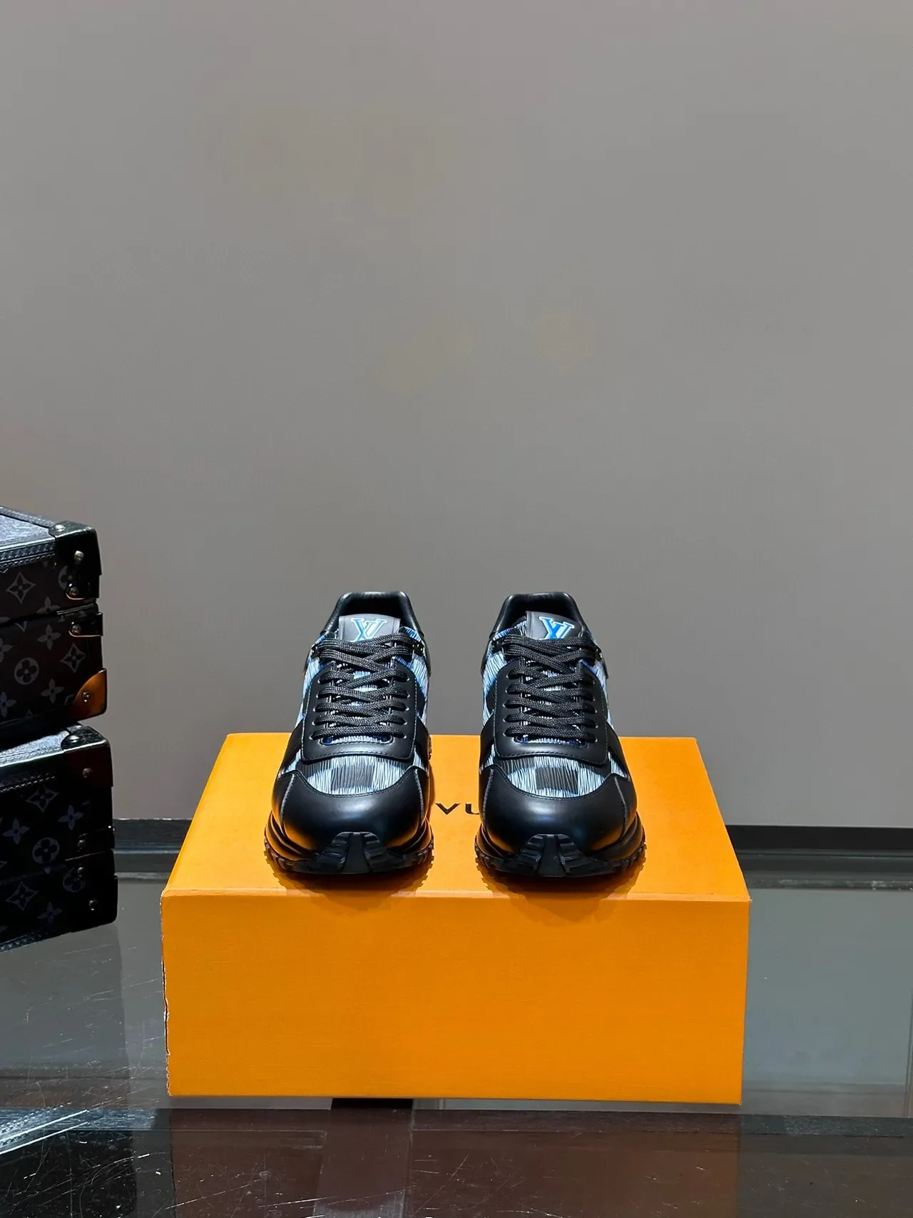 Louis Vuitton LV Trainer Black Blue Leather-Jacquard Hybrid Striped Side Panel Lifestyle Sneakers 9