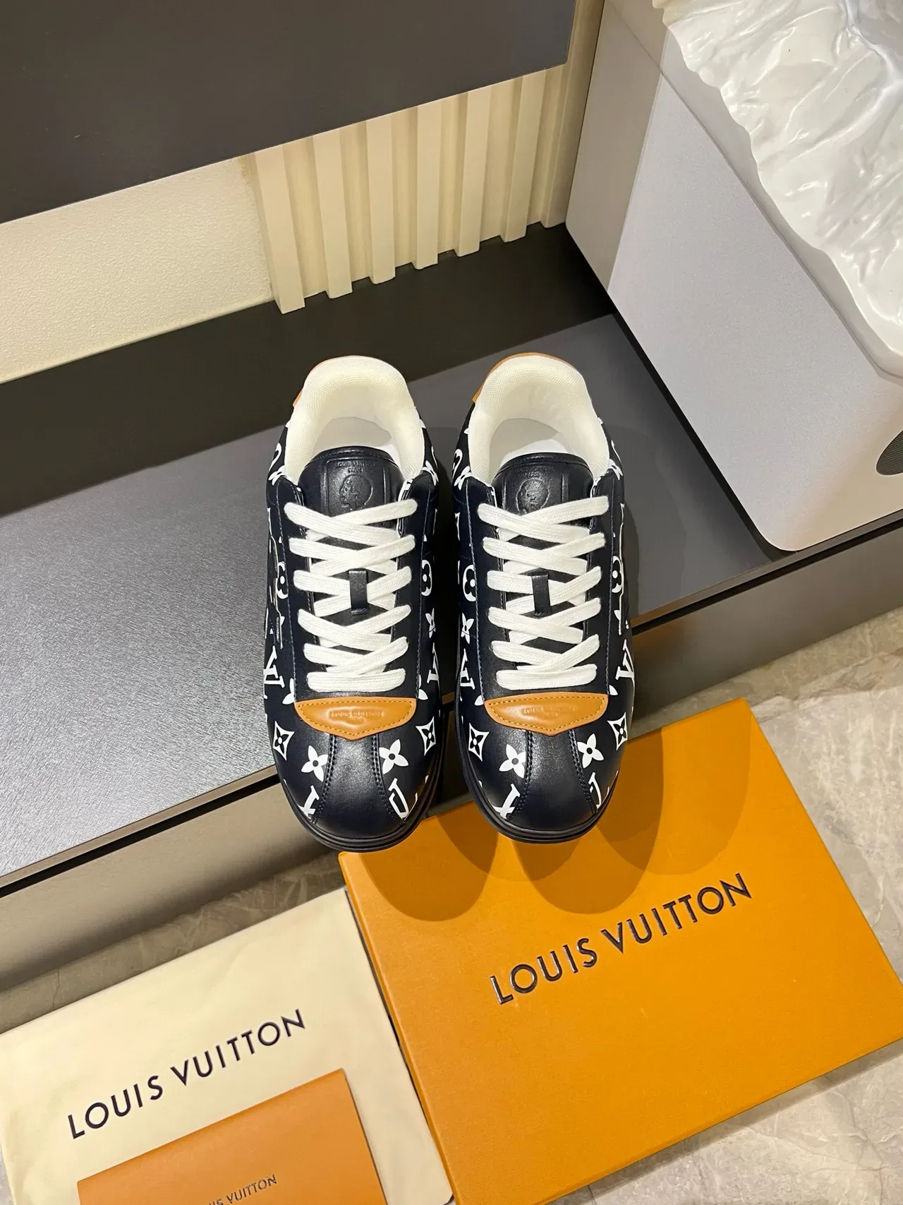 Louis Vuitton LV Trainer Black Brown Monogram-Print Leather Embossed Logo Lifestyle Sneakers 2