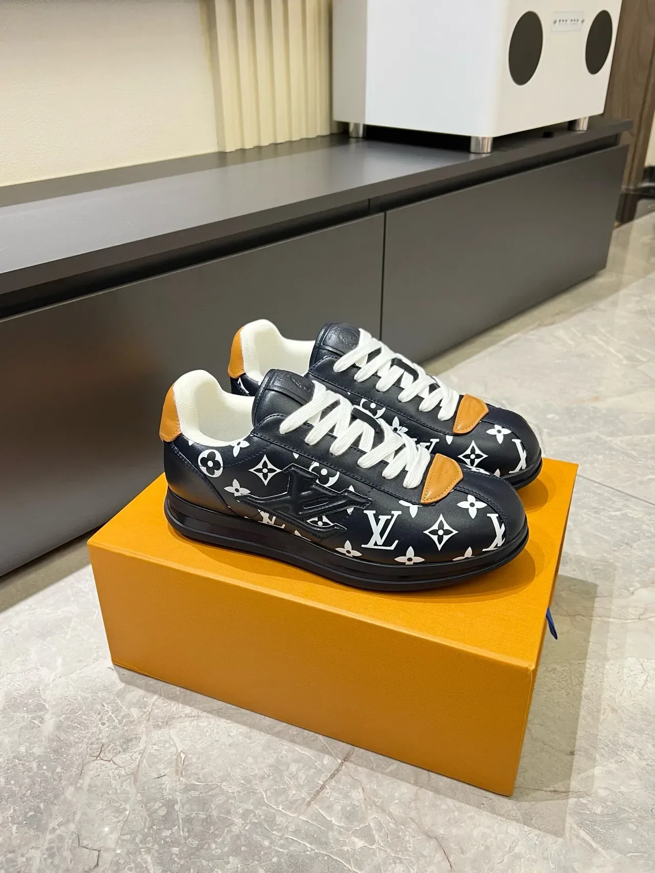 Louis Vuitton LV Trainer Black Brown Monogram-Print Leather Embossed Logo Lifestyle Sneakers 3