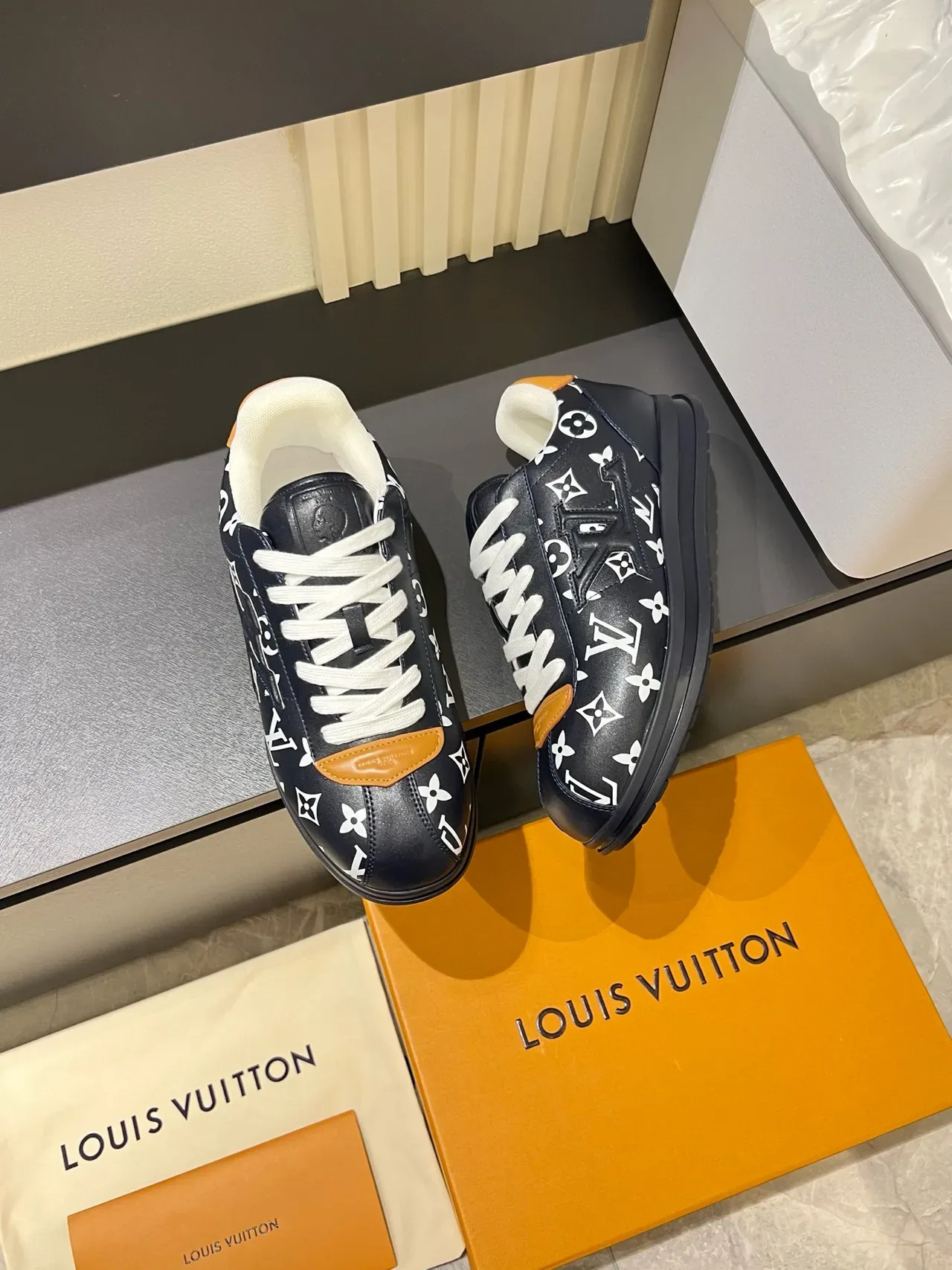 Louis Vuitton LV Trainer Black Brown Monogram-Print Leather Embossed Logo Lifestyle Sneakers 4