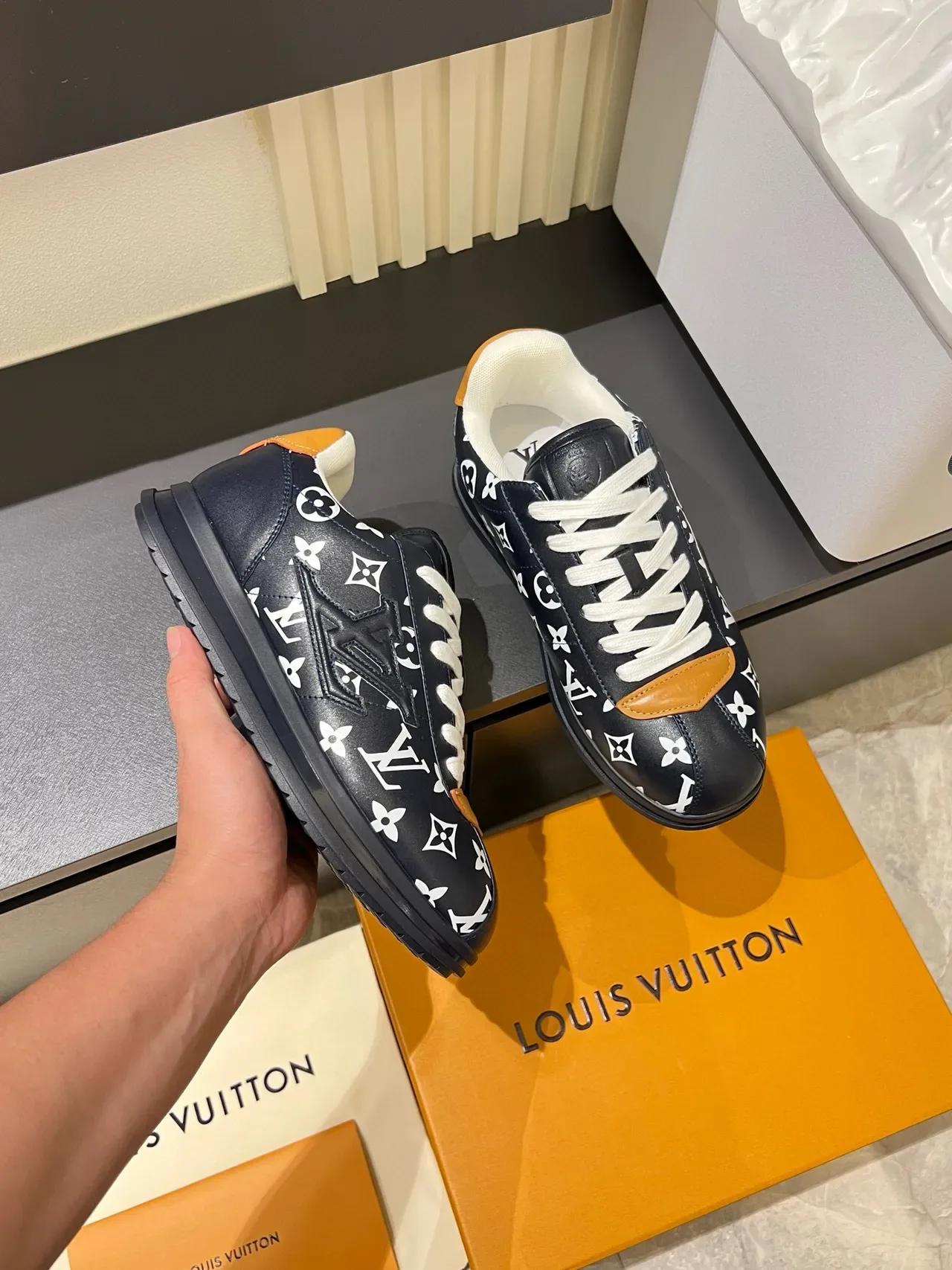 Louis Vuitton LV Trainer Black Brown Monogram-Print Leather Embossed Logo Lifestyle Sneakers 6