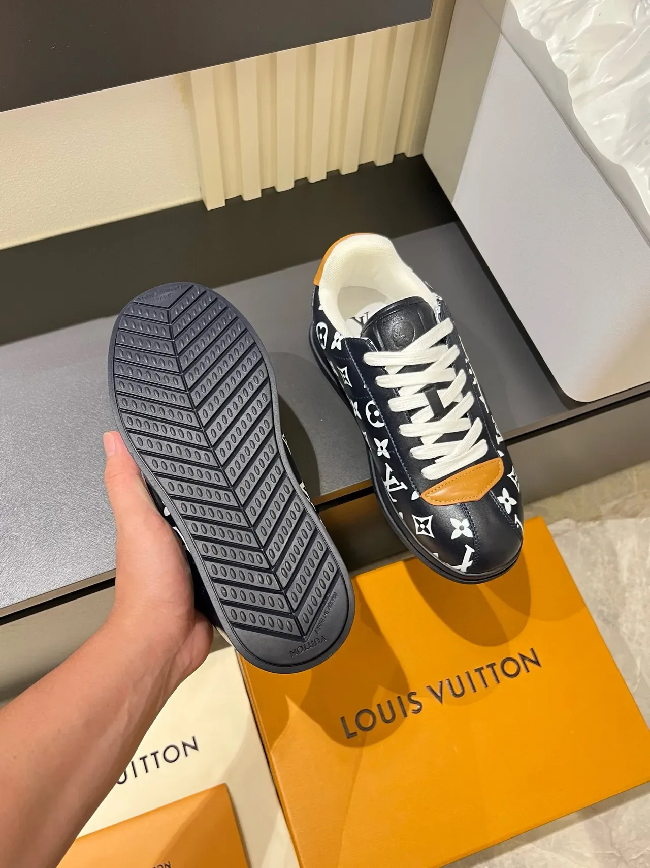 Louis Vuitton LV Trainer Black Brown Monogram-Print Leather Embossed Logo Lifestyle Sneakers 7