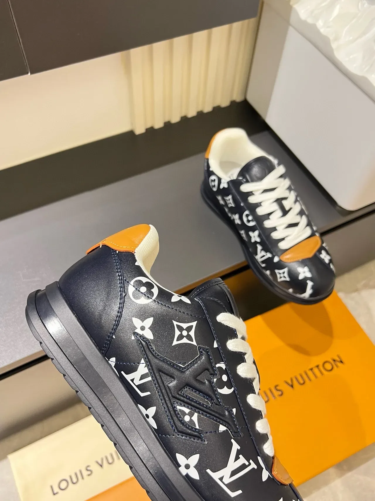 Louis Vuitton LV Trainer Black Brown Monogram-Print Leather Embossed Logo Lifestyle Sneakers 8