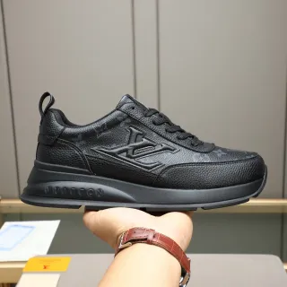 Louis Vuitton LV Trainer Negro Monograma Embossado Cuero Granulado Superior Zapatillas Lifestyle