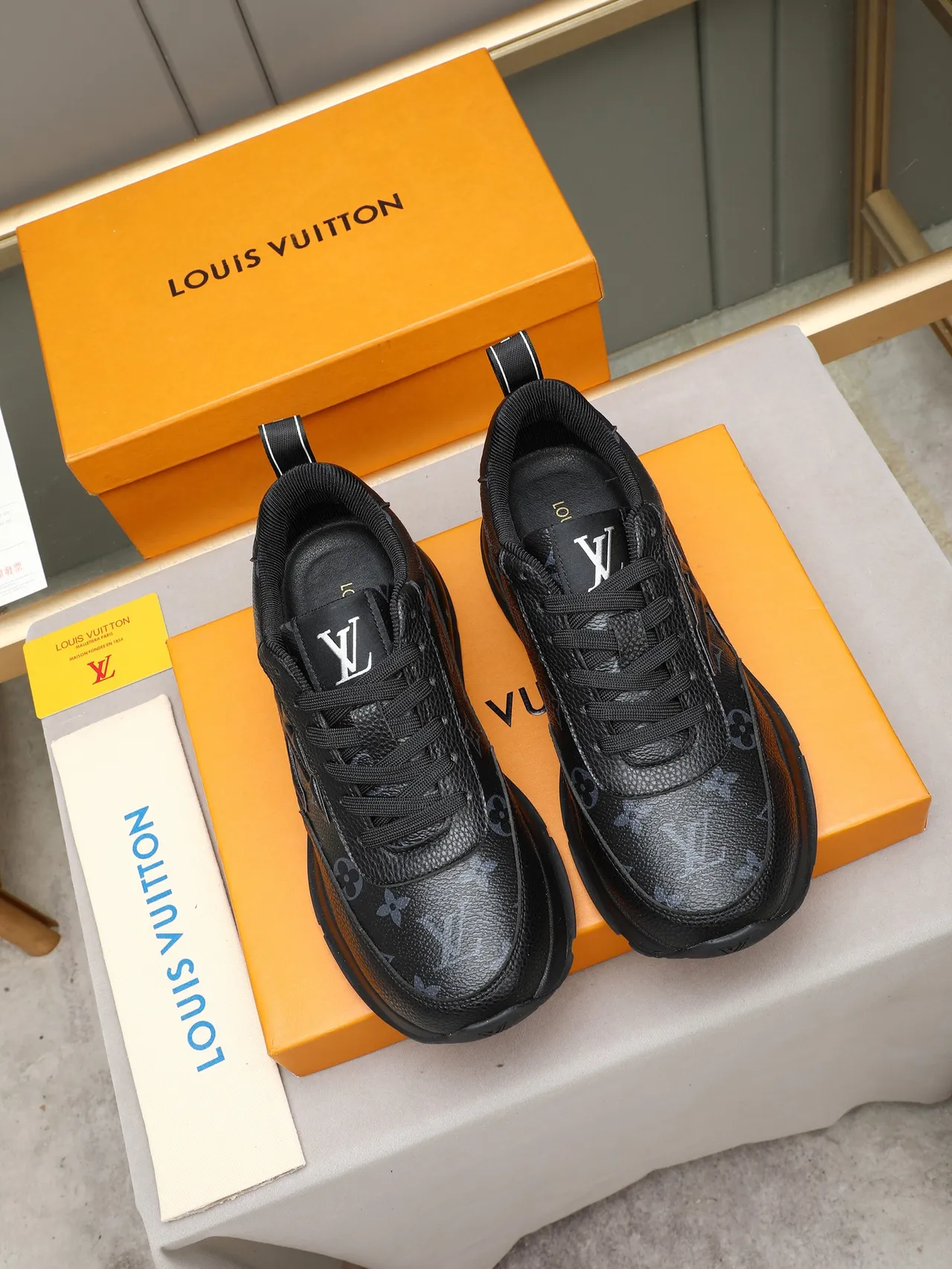 Louis Vuitton LV Trainer Black Embossed Monogram Pebbled Leather Upper Lifestyle Sneakers 3