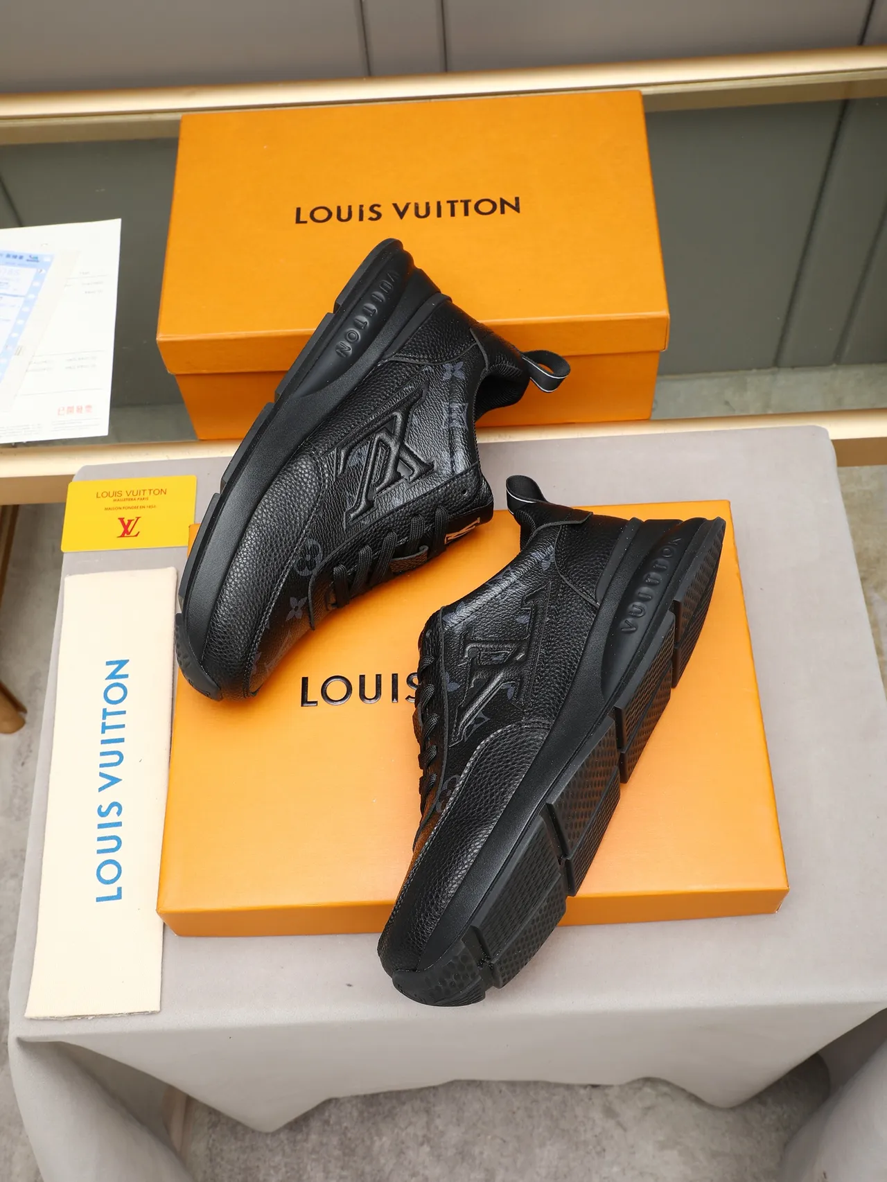 Louis Vuitton LV Trainer Black Embossed Monogram Pebbled Leather Upper Lifestyle Sneakers 4