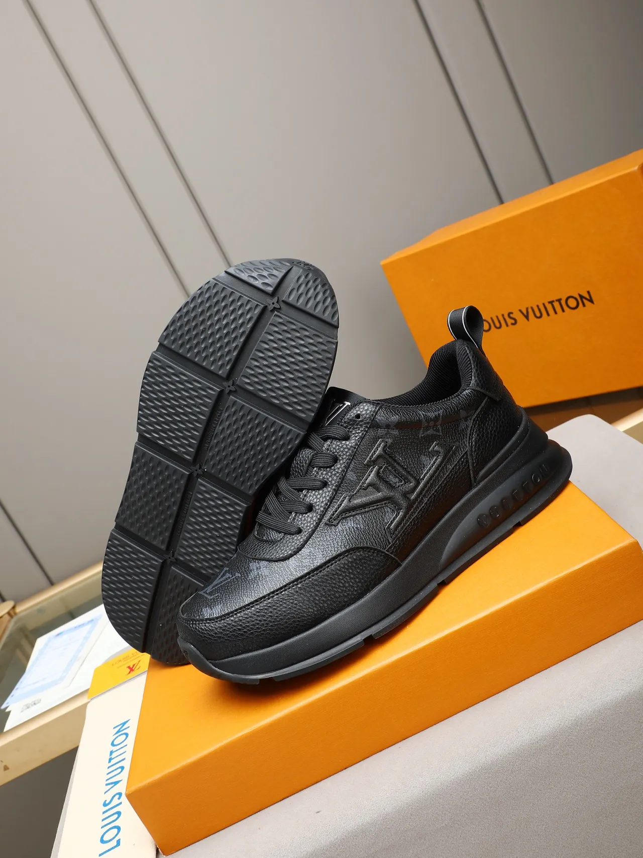 Louis Vuitton LV Trainer Black Embossed Monogram Pebbled Leather Upper Lifestyle Sneakers 5