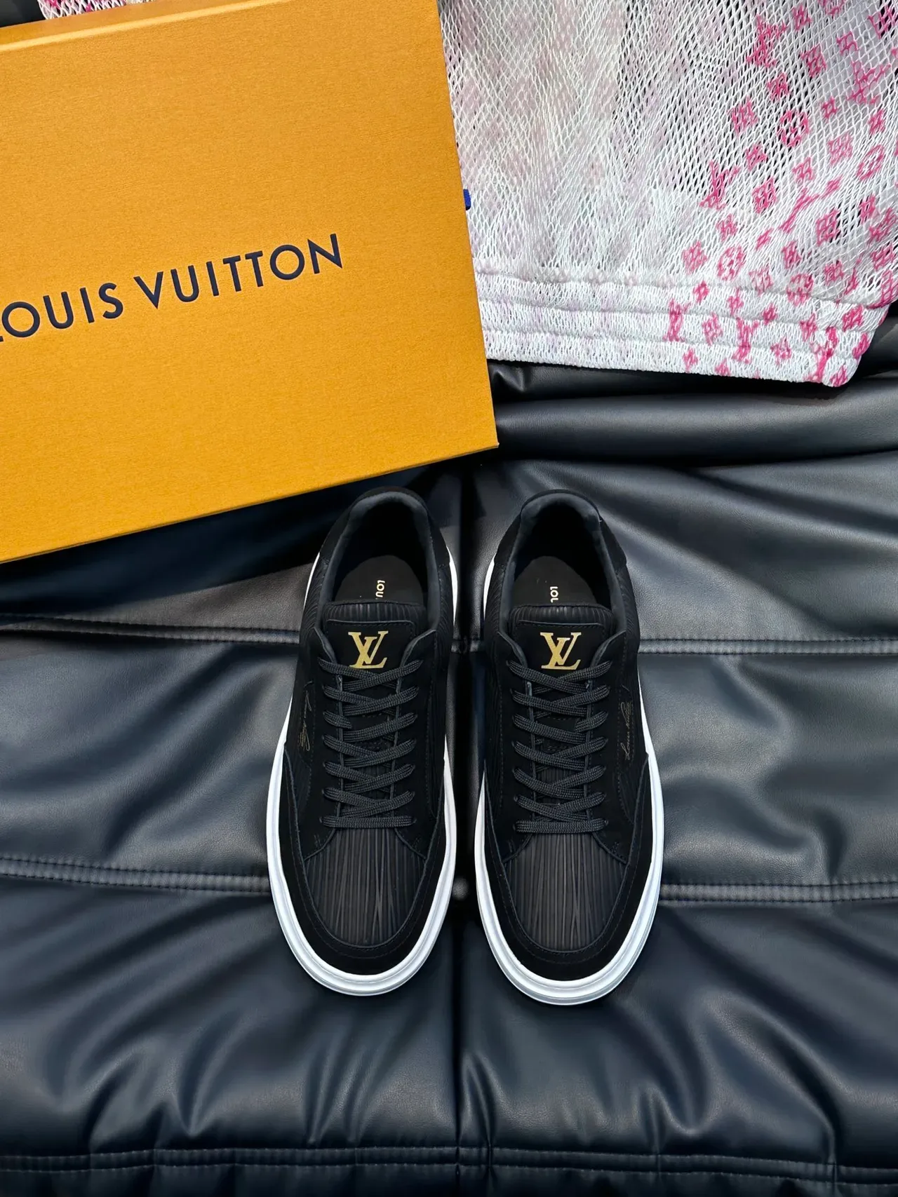 Louis Vuitton LV Trainer Black Gold Ribbed Texture Monogram Lifestyle Sneakers 5