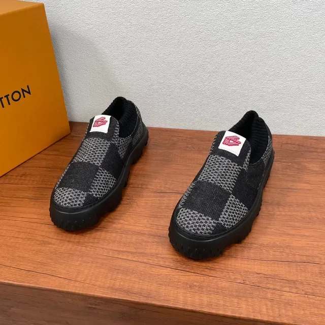 Louis Vuitton LV Trainer Black Gray Knit Slip-On Checkerboard Pattern Chunky Sneakers 2