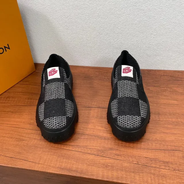Louis Vuitton LV Trainer Black Gray Knit Slip-On Checkerboard Pattern Chunky Sneakers 3