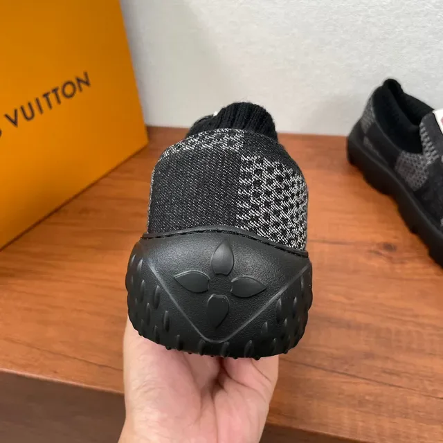 Louis Vuitton LV Trainer Black Gray Knit Slip-On Checkerboard Pattern Chunky Sneakers 5