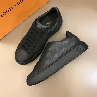 Louis Vuitton LV Trainer Zapatillas Lifestyle de cuero negro con monograma low-top con cordones