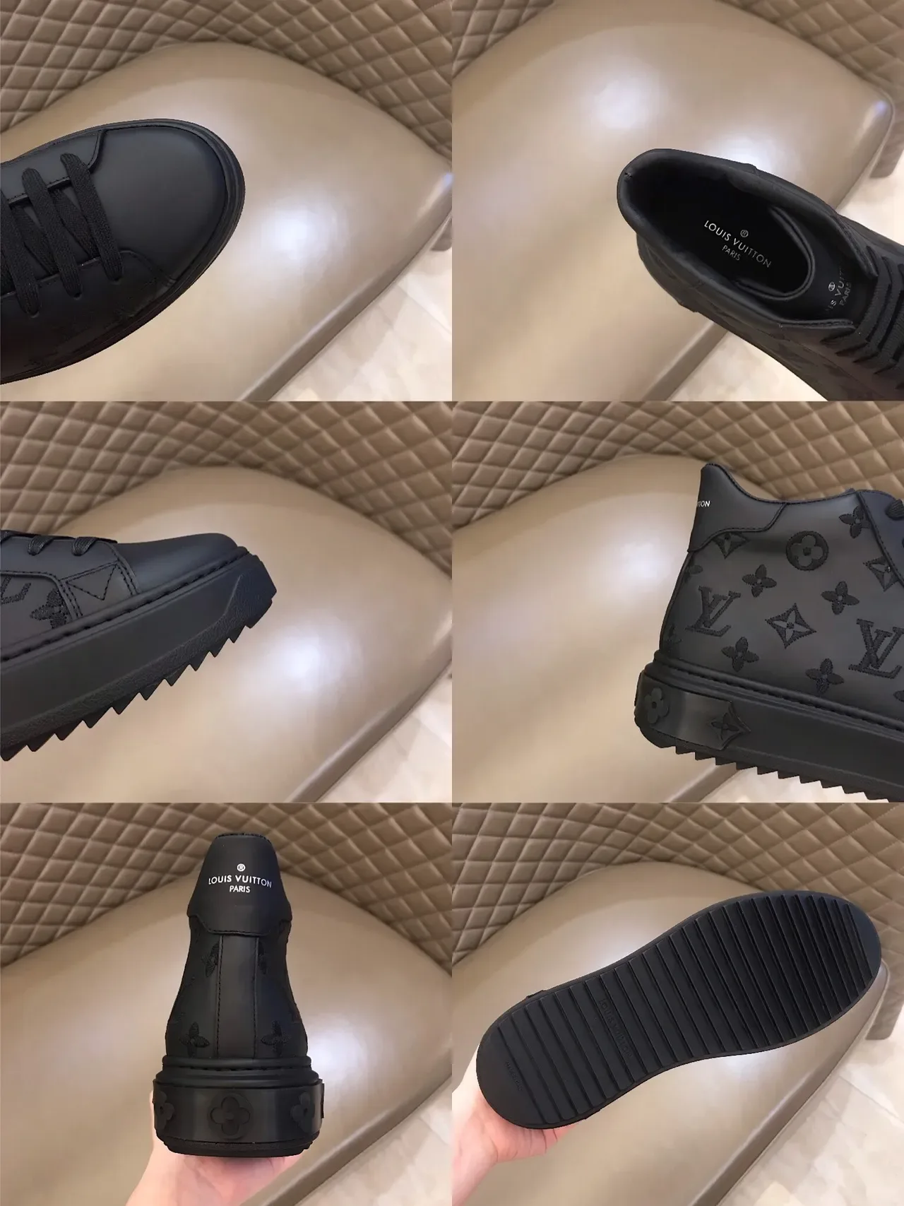Louis Vuitton LV Trainer Black Monogram-Embossed Leather High-Top Lifestyle Sneakers 3