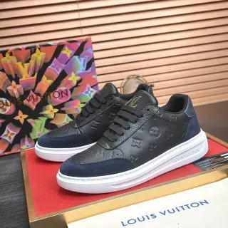 Louis Vuitton LV Trainer Negro Marino Monogram-Embossed Leather Acentos de Ante Sneakers Lifestyle