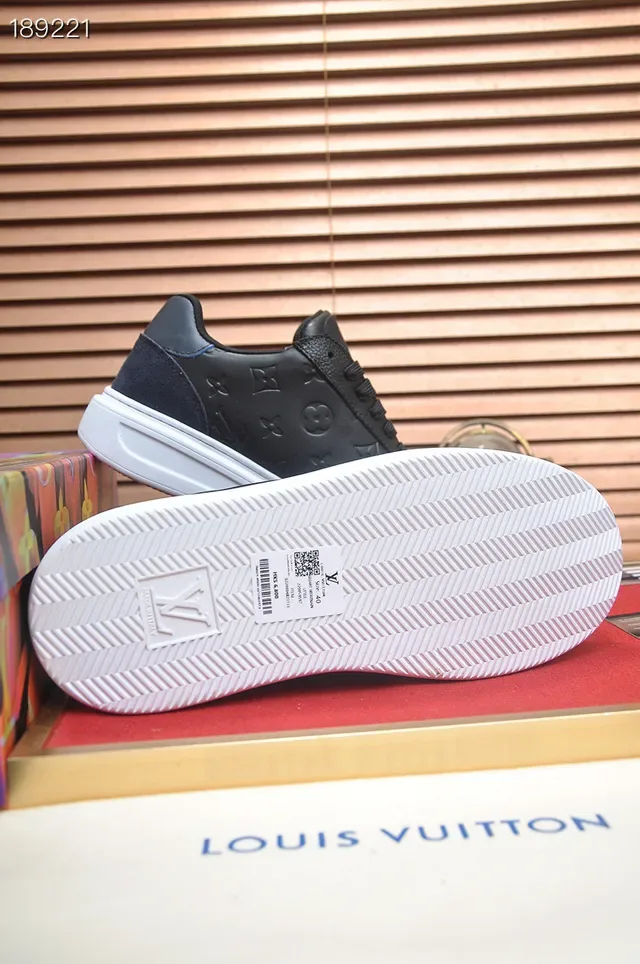 Louis Vuitton LV Trainer Black Navy Monogram-Embossed Leather Suede Accents Lifestyle Sneakers 2