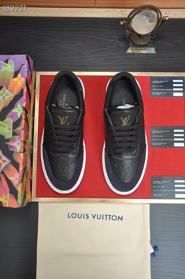 Louis Vuitton LV Trainer Black Navy Monogram-Embossed Leather Suede Accents Lifestyle Sneakers 3