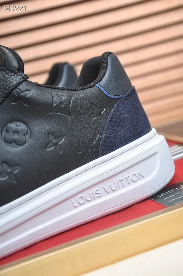 Louis Vuitton LV Trainer Black Navy Monogram-Embossed Leather Suede Accents Lifestyle Sneakers 4