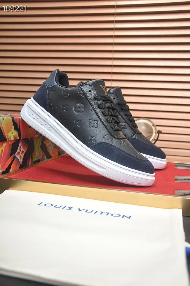 Louis Vuitton LV Trainer Black Navy Monogram-Embossed Leather Suede Accents Lifestyle Sneakers 6