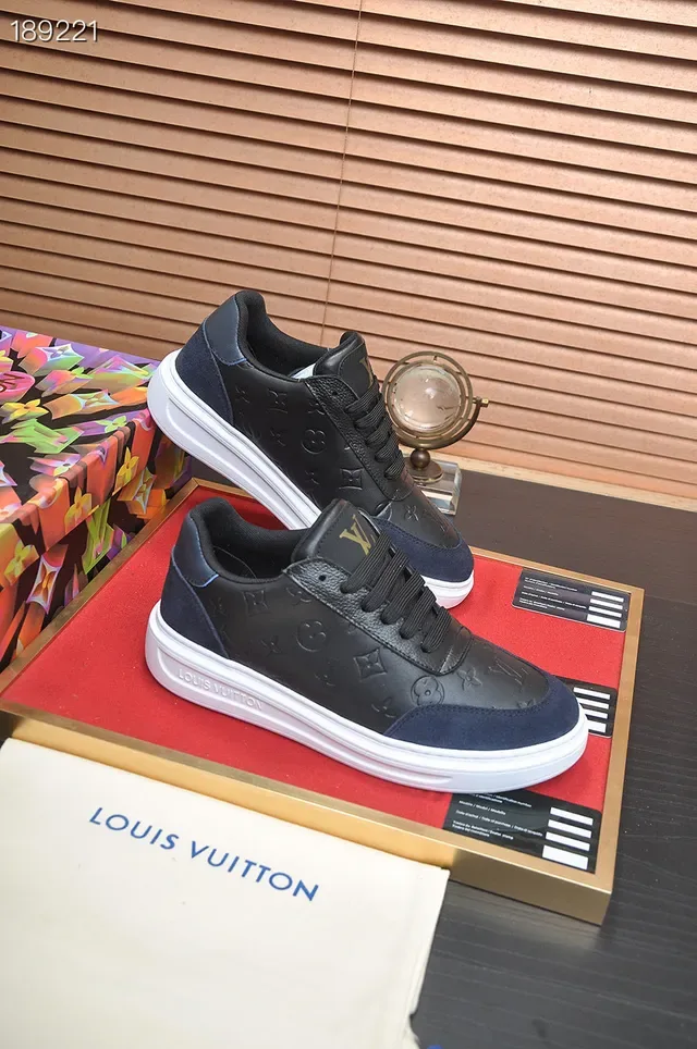 Louis Vuitton LV Trainer Black Navy Monogram-Embossed Leather Suede Accents Lifestyle Sneakers 7
