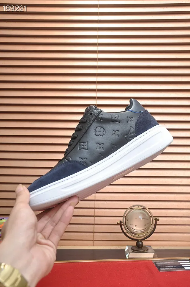 Louis Vuitton LV Trainer Black Navy Monogram-Embossed Leather Suede Accents Lifestyle Sneakers 8
