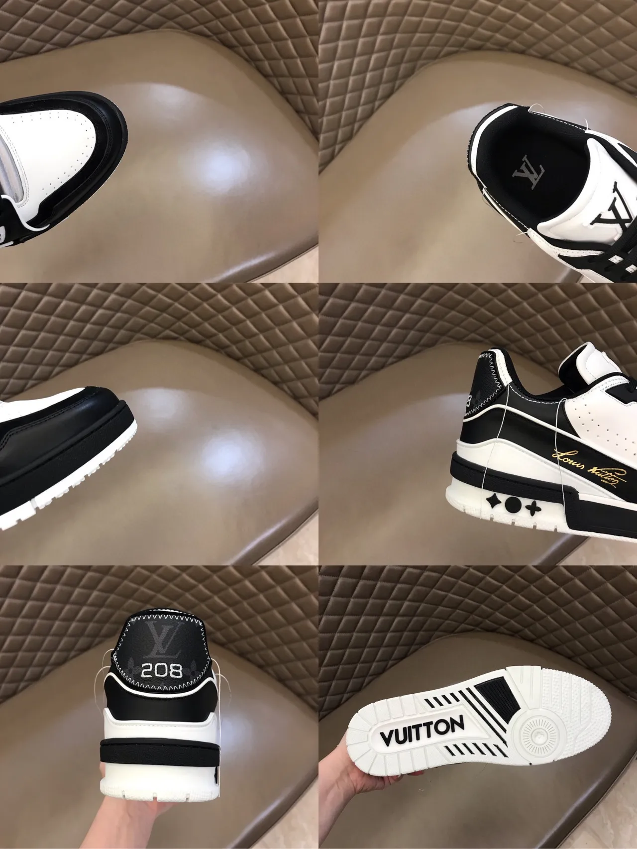 Louis Vuitton LV Trainer Black White Contrast Gold Script Branding Lifestyle Sneakers 3