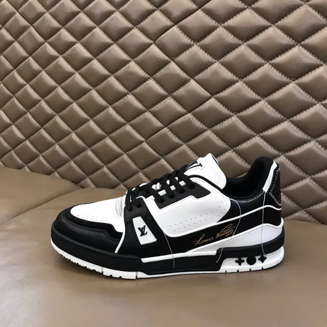 Louis Vuitton LV Trainer Black White Contrast Gold Script Branding Lifestyle Sneakers 5