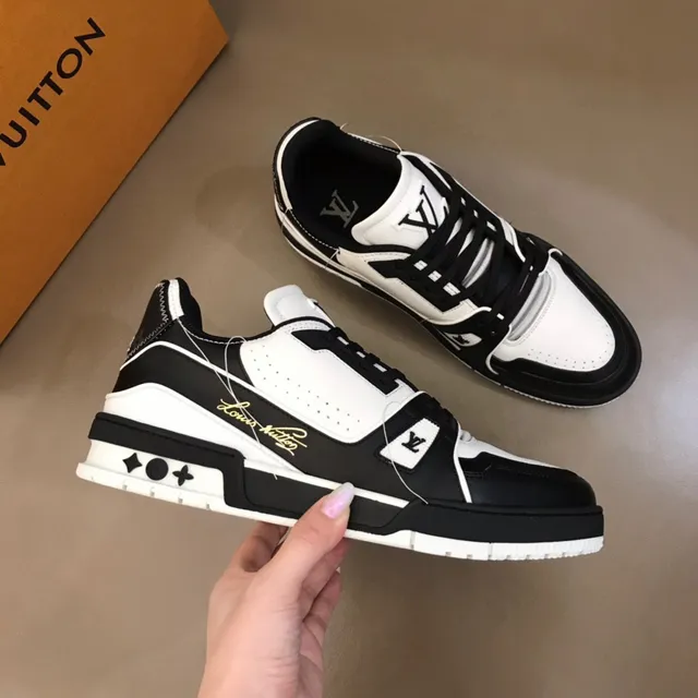 Louis Vuitton LV Trainer Black White Contrast Gold Script Branding Lifestyle Sneakers 6