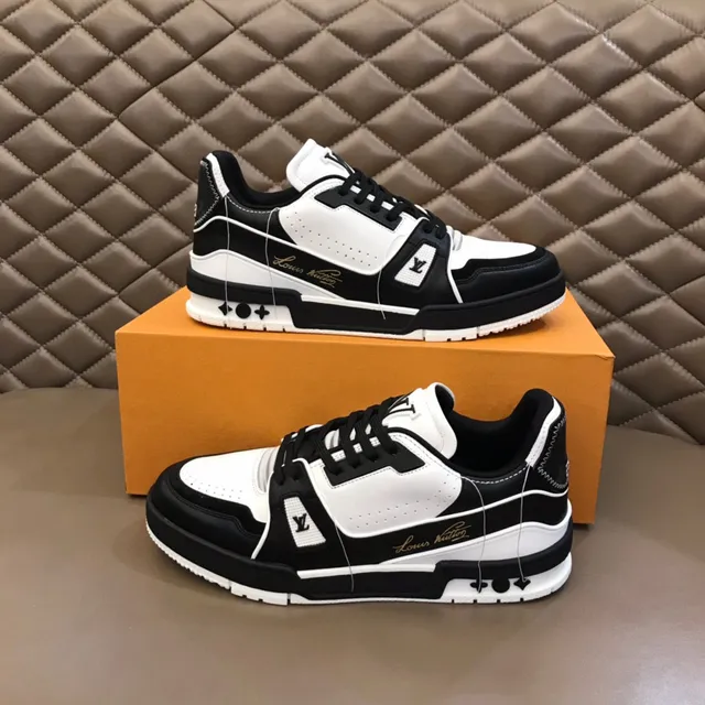 Louis Vuitton LV Trainer Black White Contrast Gold Script Branding Lifestyle Sneakers 7