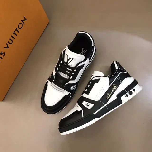 Louis Vuitton LV Trainer Black White Contrast Gold Script Branding Lifestyle Sneakers 8
