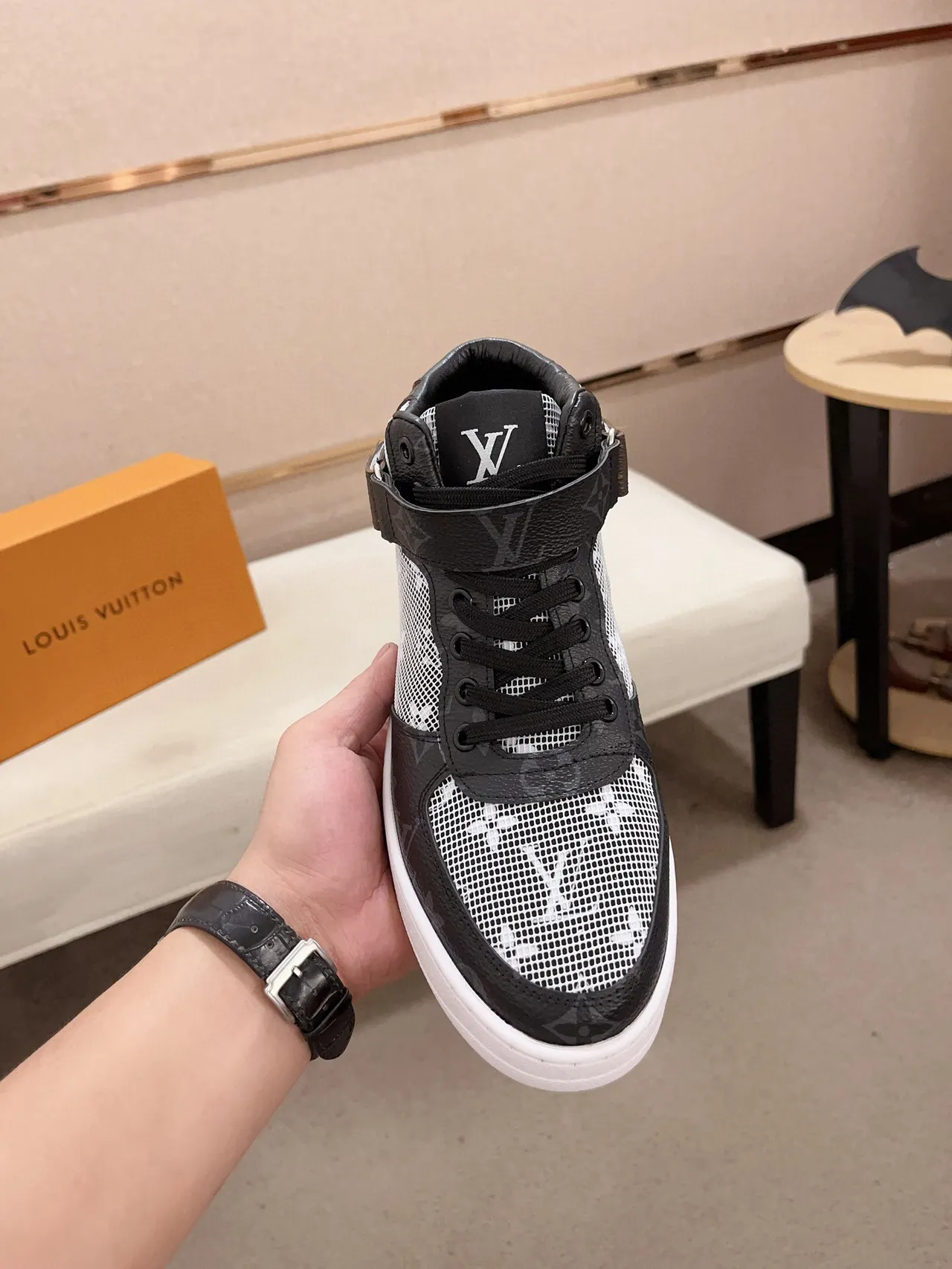 Louis Vuitton LV Trainer Black White High-Top Mesh-and-Monogram Lifestyle Sneakers 2