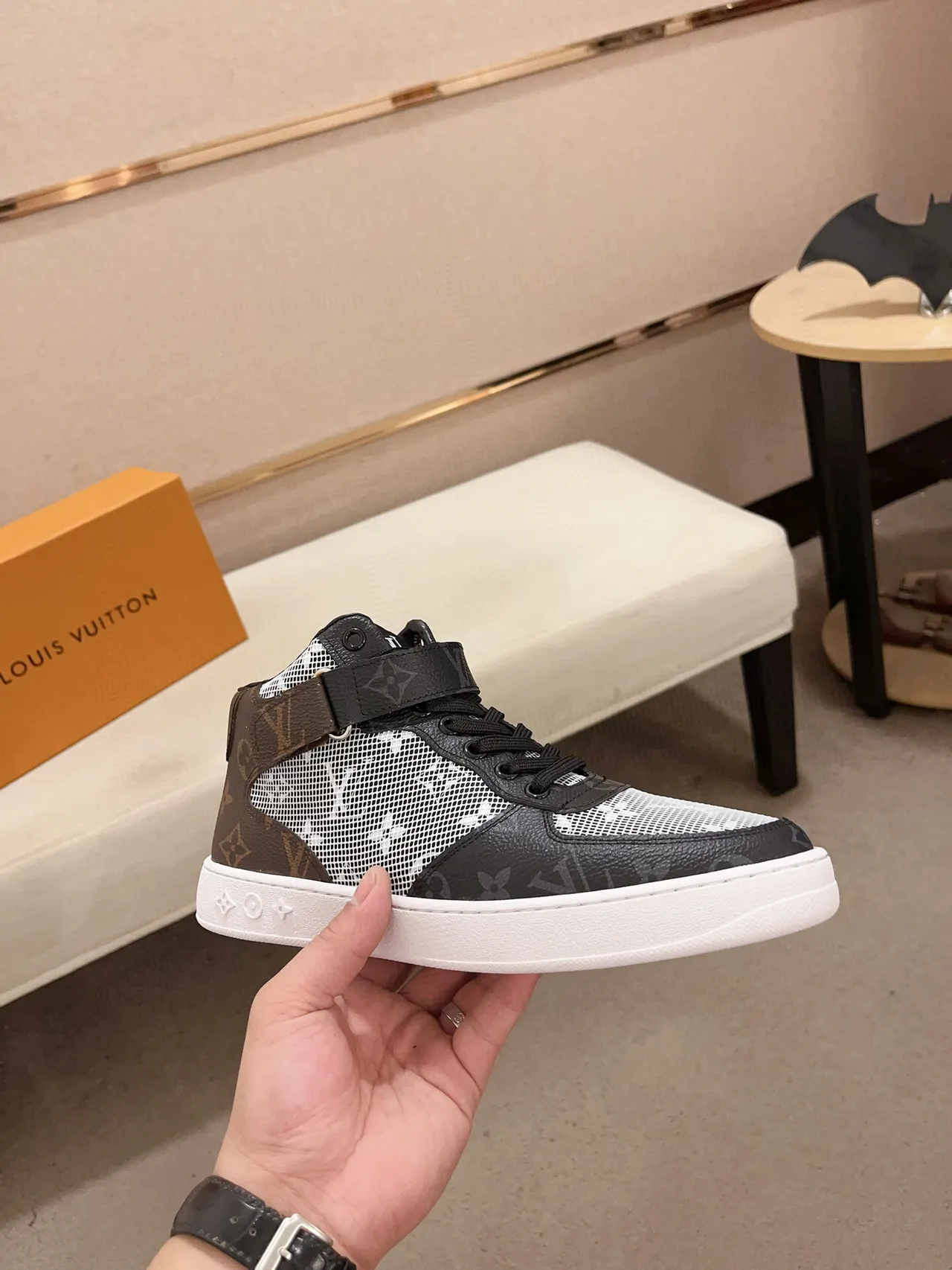 Louis Vuitton LV Trainer Black White High-Top Mesh-and-Monogram Lifestyle Sneakers 3