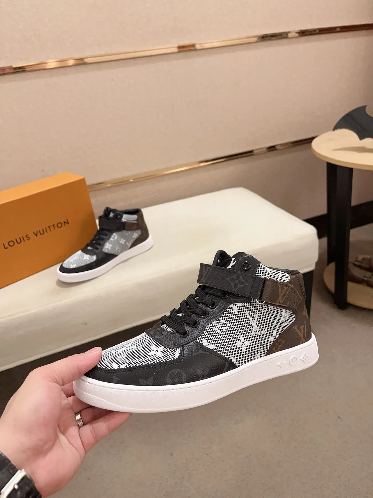 Louis Vuitton LV Trainer Black White High-Top Mesh-and-Monogram Lifestyle Sneakers 4