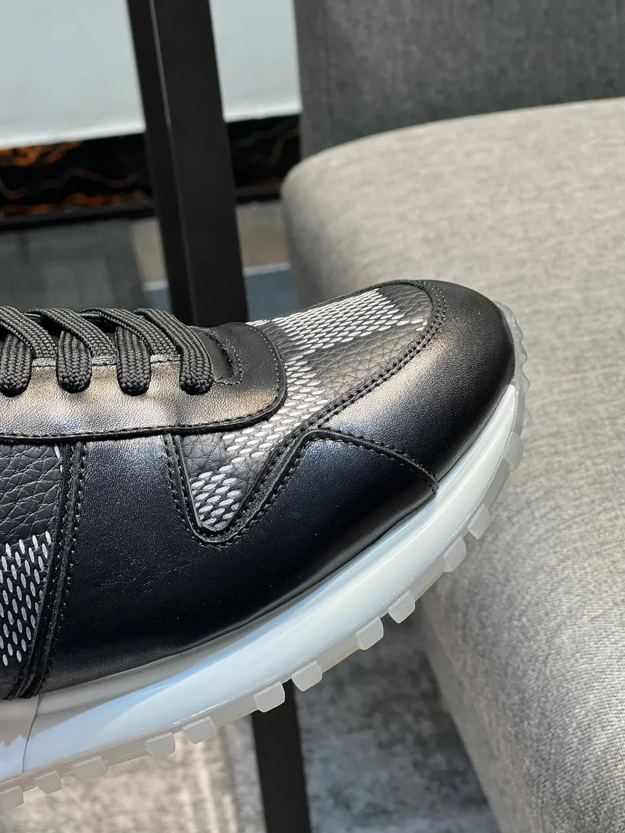 Louis Vuitton LV Trainer Black White Leather And Technical Mesh Upper Checkered Monogram Panel Lifestyle Sneakers 3