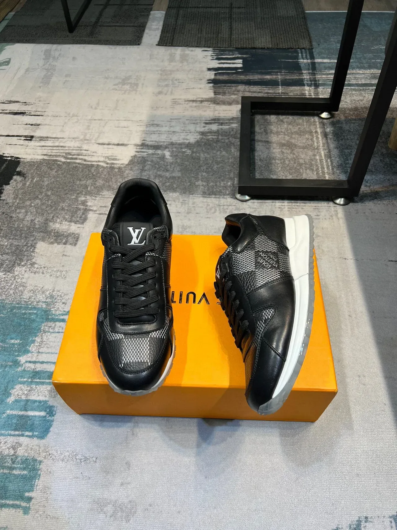 Louis Vuitton LV Trainer Black White Leather And Technical Mesh Upper Checkered Monogram Panel Lifestyle Sneakers 4