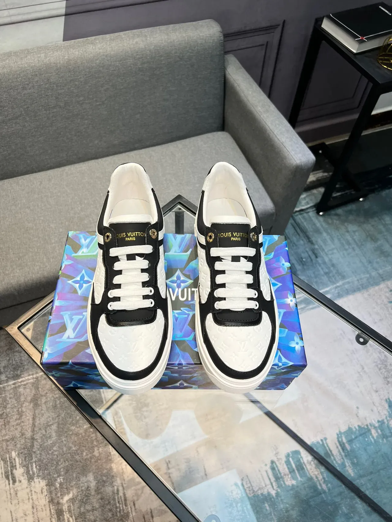 Louis Vuitton LV Trainer Black White Monogrammed Leather Contrast Lifestyle Sneakers 2