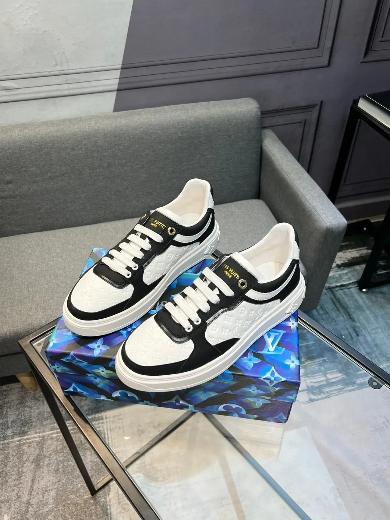 Louis Vuitton LV Trainer Black White Monogrammed Leather Contrast Lifestyle Sneakers 3