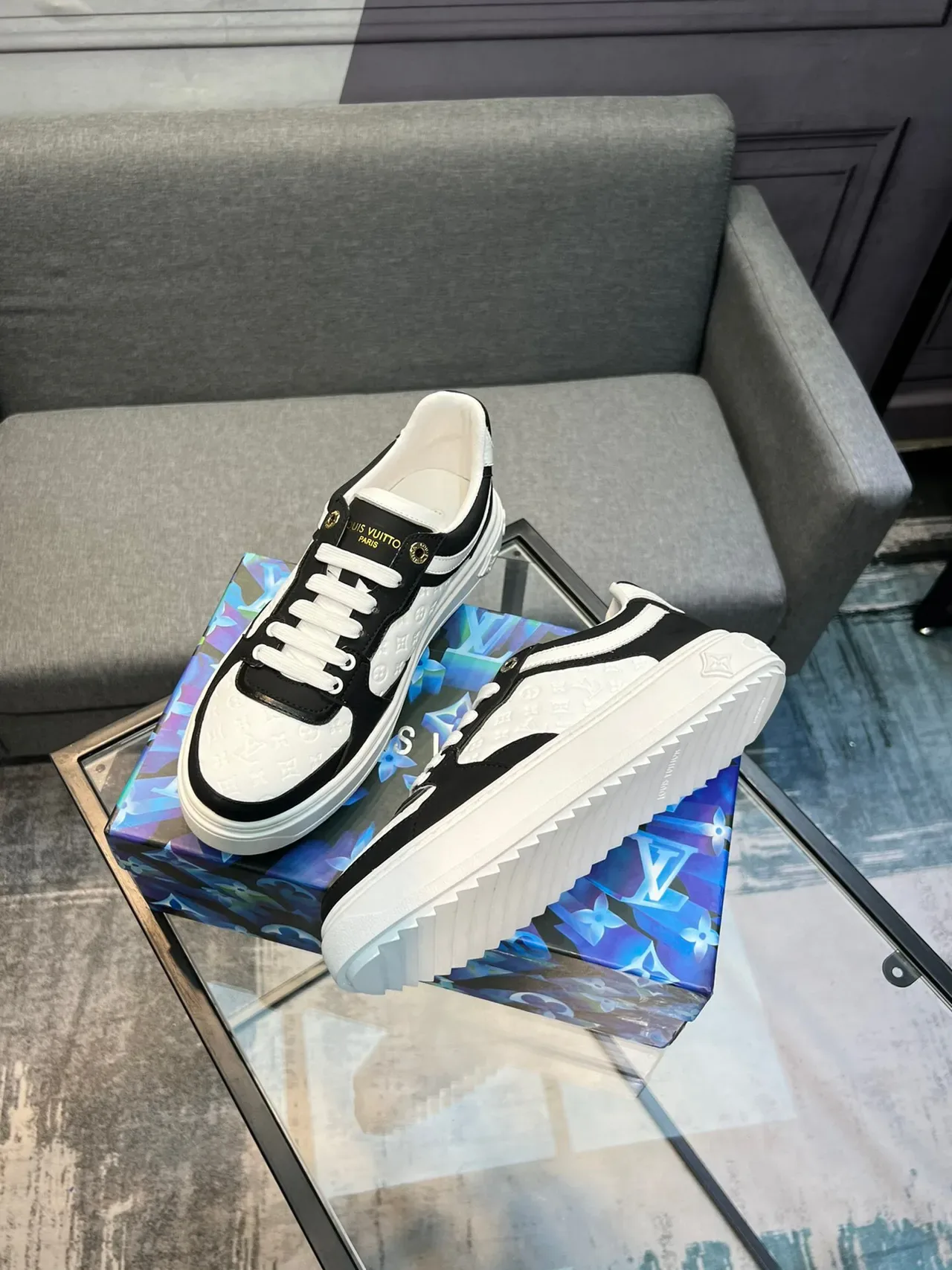 Louis Vuitton LV Trainer Black White Monogrammed Leather Contrast Lifestyle Sneakers 4